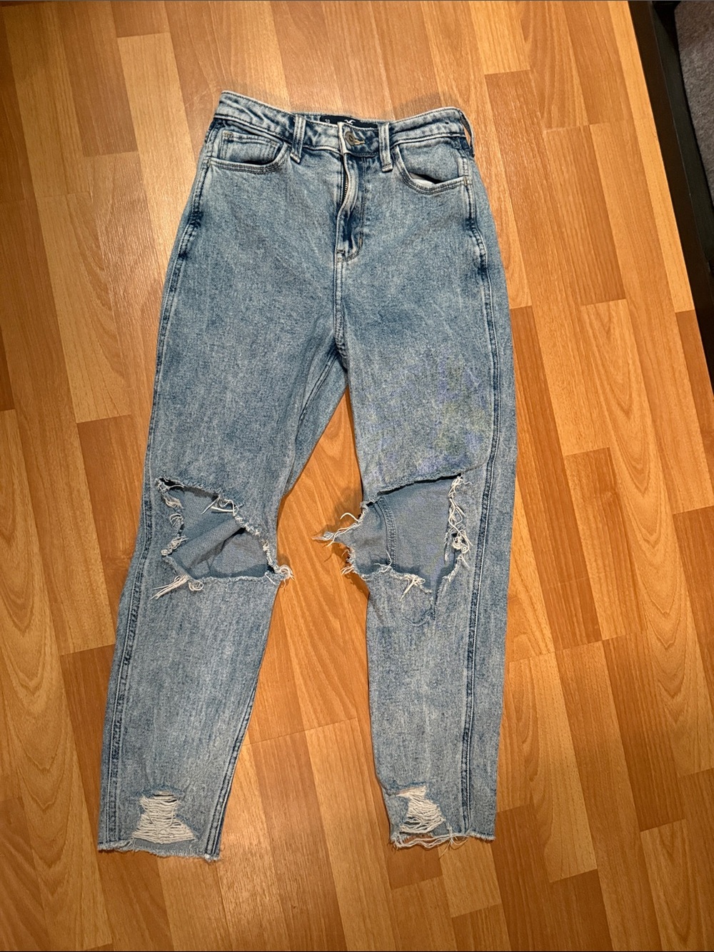 Hollister Light Blue Distressed Ultra High-Rise Mom Jean